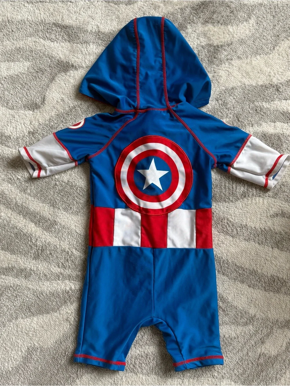 Disney Marvel Swimsuit Kids Toddler 4 Captain America Hooded One Piece Rash Guar